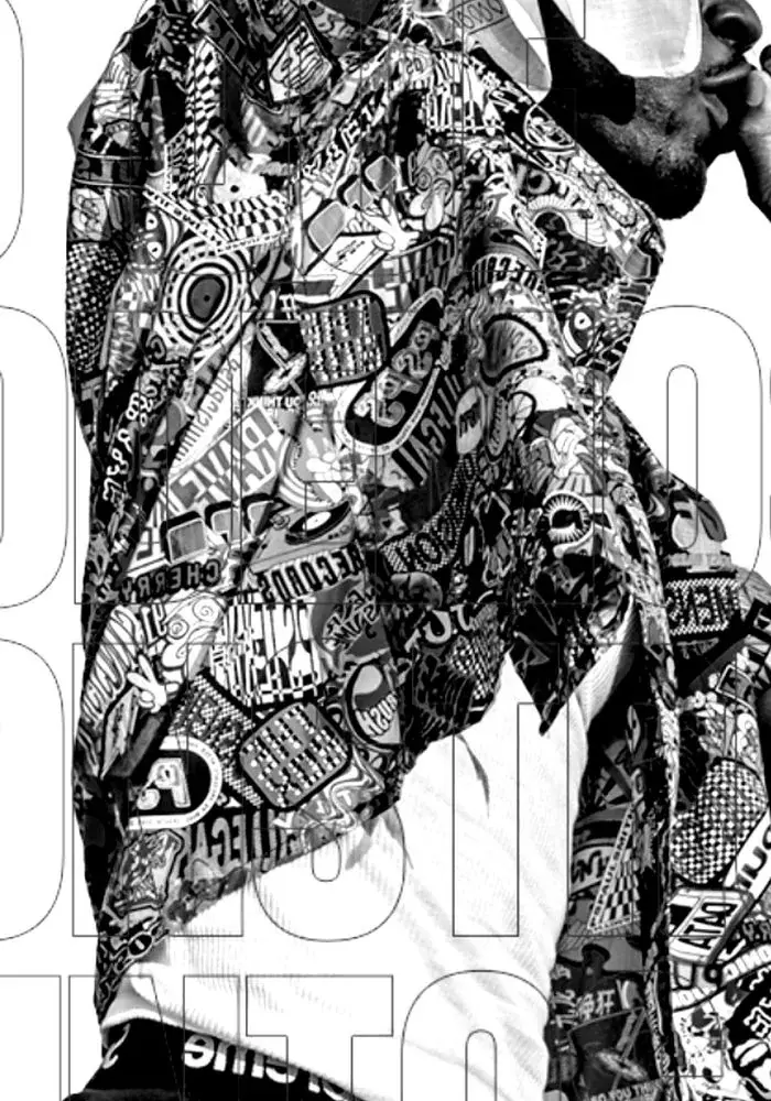 Equalizer con micrófono, retrato en blanco y negro.